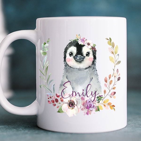 Tasse Pinguin, Kunststofftasse oder Emaille Becher mit Wunschname, Tasse personalisiert, Geschenk