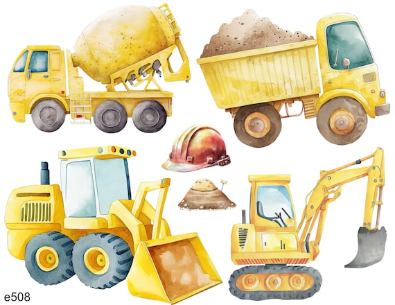 Baustelle Bügelbild, Auto, Bagger, Kran, Fahrzeug, Vinylsticker oder Stoffpatch, Transfer für Helle und Dunkle Textilien, DIY T Shirt