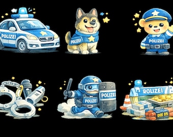 Vinyl Sticker Polizei, Polizeiauto, Motorrad, Sirene, Polizist, Polizistin, Sticker für Auto, Sticker Junge Mädchen abwaschbar, Bücher