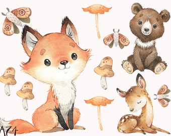 Vinyl Sticker Fox, Sticker Bear, Sticker Woodland, Sticker Forest Animals, Sticker for Car, Sticker Boy Girl Washable, Books,