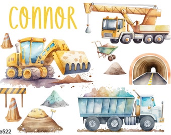 Construction site iron-on transfer, personalized excavator, crane, vehicle, vinyl sticker or fabric patch, transfer for light and dark textiles, DIY T-shirt