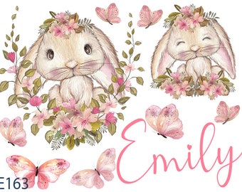 Hase Bügelbild, Ostern Bügelbild, Häschen Bügelbild, Blumen Bügelbild, Bügelbild  Transfer für Helle und Dunkle Textilien,