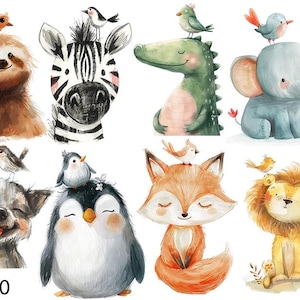Safari, Zebra, Faultier, Pinguin, zuckersüße Motive Vinylsticker oder Bügelbild, Transfer für Helle und Dunkle Textilien - Wandsticker!
