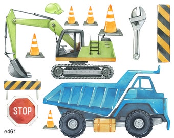 Construction site, vehicles, tractor, cars, truck, excavator, boy, iron-on patch, sticker, patch, DIY T-shirt, wall sticker, flock, dark fabric
