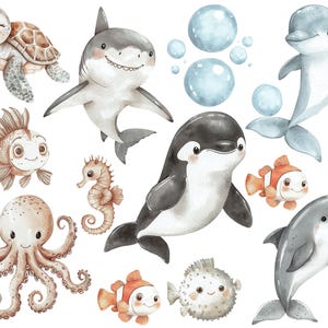 Meerestiere Sticker, Bügelbilder Wal, abwaschbar, Vinylsticker, Wandsticker, Delfin Sticker, Robbe, Sommer, Bügelbild, Schildkröte