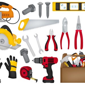 Werkzeug Sticker, Bügelbilder Werkzeuge, abwaschbar, Vinylsticker, Wandsticker, Bauarbeiter, Baustelle, Junge Sticker,