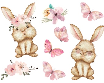 Vinyl Sticker Hase, Hase Sticker, Woodland Sticker, Waldtiere Sticker, Hasenbaby Sticker,  abwaschbar, für Auto, Bücher, Fenster,A4 oder A5,