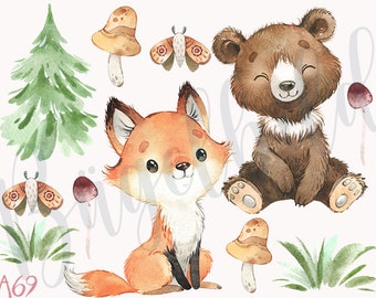 Fuchs und Bär Bügelbild, Vinylsticker oder Stoffpatch, , Applikation, Transfer für Helle und Dunkle Textilien, DIY T Shirt, Basteln