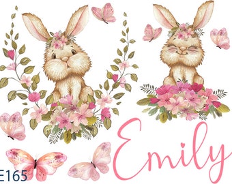 Hase Bügelbild, Ostern Bügelbild, Häschen Bügelbild, Blumen Bügelbild, Bügelbild  Transfer für Helle und Dunkle Textilien,