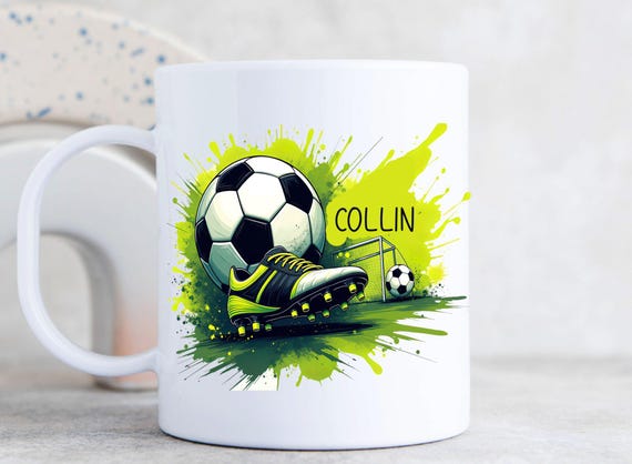 Fußball Tasse, Jungen, Kiga Tasse, Kindergarten Tasse,  Kunststofftasse oder Emaille Becher Wunschname, Tasse personalisiert, Geschenk HS99