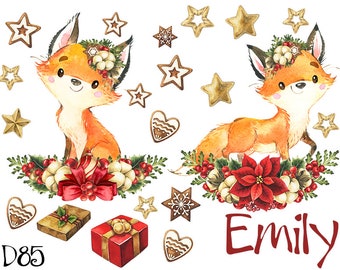 Fuchs Bügelbild, Weihnachten Bügelbild, Santa Bügelbild, Weihnachtsmann Hot Fix, Kranz Bügelbild,  Transfer für Helle und Dunkle Textilien,