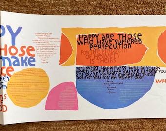 Sister Mary Corita Kent Poster HAPPY 7"x56" banner  1968 Print Pop Art  vgc