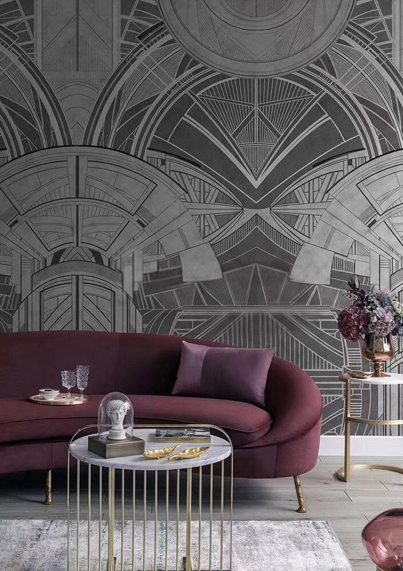 Barouque Geometric Wallpaper Gothic Architecture Wall Mural Luxury Abstract Dark Arch Wall Deco Monochrome Wall Art