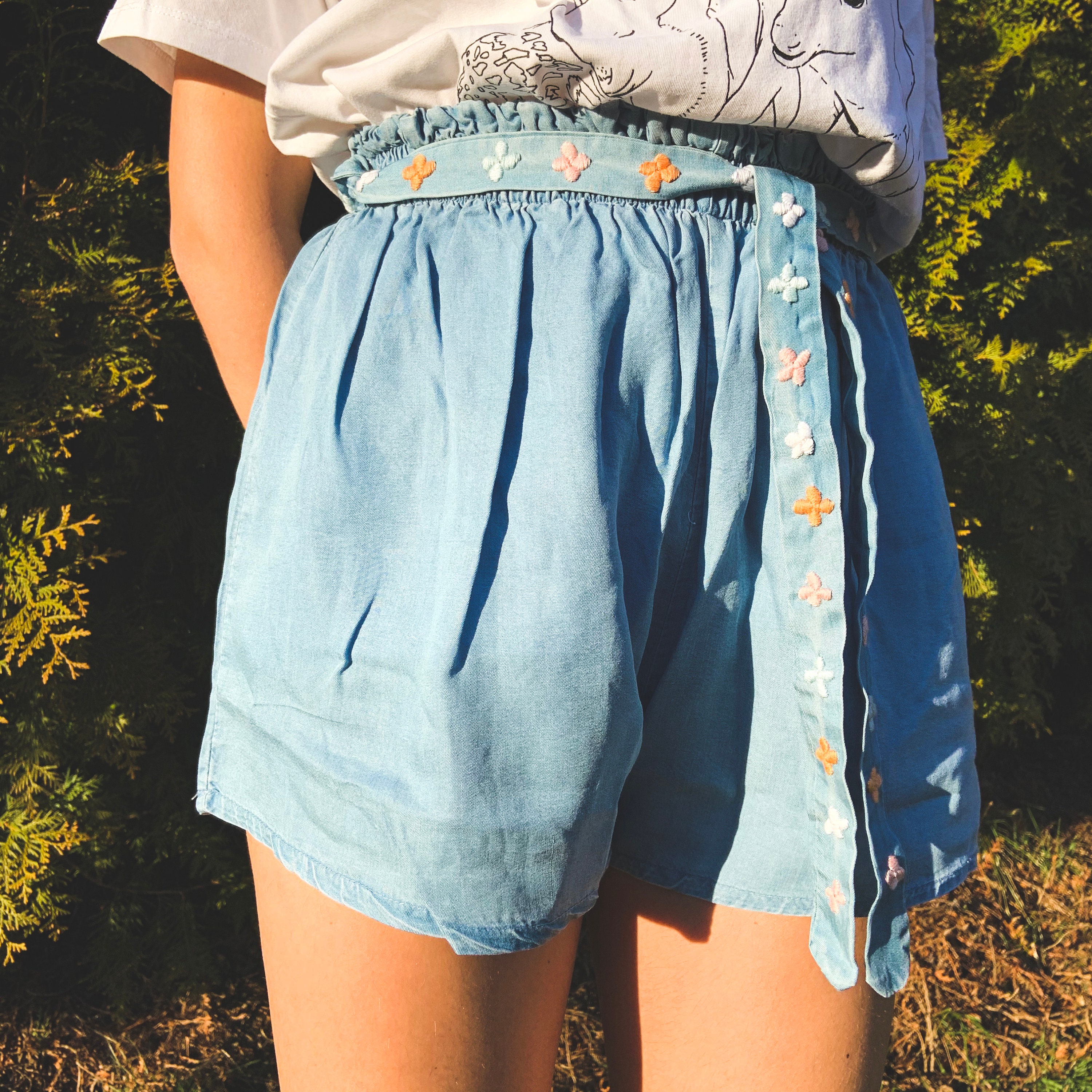 Women's Flower Embroidered Shorts S Etsy Ireland