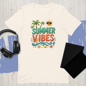 Summer Vibes T-Shirt – Retro Tropical Beach Graphic Tee | Cute Summer Shirt for Vacation, Beach, or Gifts