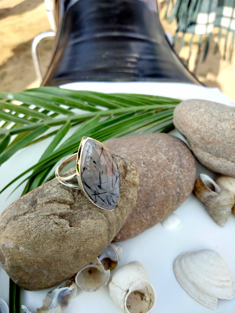 Valentines Natural Black Rutile Ring 925 Sterling Silver Jewelry Black Rutile Ring Lovely Ring Gift Jewelry