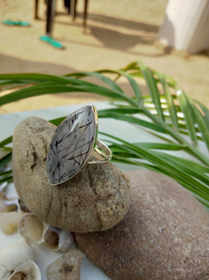 Valentines Natural Black Rutile Ring 925 Sterling Silver Jewelry Black Rutile Ring Lovely Ring Gift Jewelry