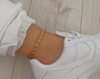 197. 18K Gold Chunky Rope Chain Anklet | Waterproof Twist Anklet