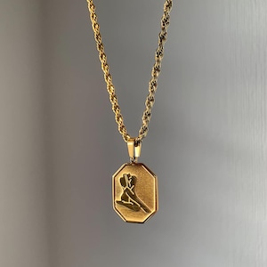 Gold Aphrodite Pendant Necklace: Etched Female Body, 18K Plated