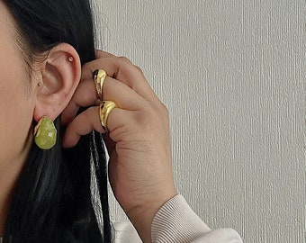 FERN. Vinatge Style Olive Green Earrings, Green Drop Earrings, Green Marble Earrings, Green Stud Earrings, Green and Gold, Lime Green