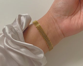 HALCYON. Gold Plated Woven Chain Bracelet | Mesh Weave, Gold Mesh Bracelet, Gold Weave Bracelet, Watch Link Bracelet, Gold Chain Bracelet,