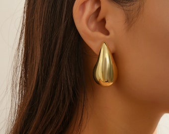 VENETA. Gold Teardrop Earrings, Thick Gold Hoops, Chunky Gold Hoop Earrings,  Wide Hoop Earrings, Gold Hoops, Gold Waterdrop Earrings,