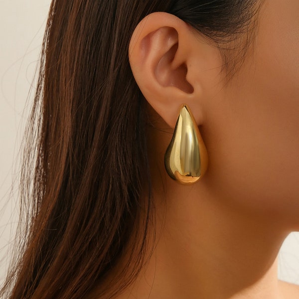 VENETA. Gold Teardrop Earrings, Thick Gold Hoops, Chunky Gold Hoop Earrings,  Wide Hoop Earrings, Gold Hoops, Gold Waterdrop Earrings,