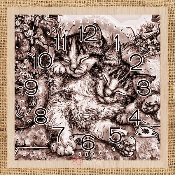 Digital Laser Cut File - Cats Clock - laser-ready-file-glowforge - fiber laser file - pyroprinter - file for laser engraving - 3DWave