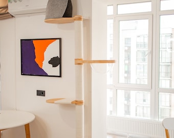 Wood Cat Tree Tower, Cat Climbing Tree, Cat Condo, Wooden Cat Tree, Unique Cat Trees, Luxury Cat Lover Gift, Cat Furniture, Cat Gift