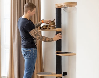 Cat climbing tree Wood cat tree Scratching post Cat playground Cat tower Cat scratch Cat wall furniture Modern cat furniture