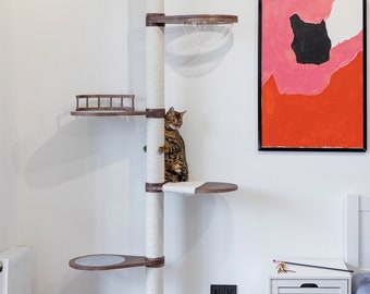 Cat adjustable tower Floor to ceiling cat tower Wood cat tree Cat climbing tree Cat tower Cat scratch Scratching post Cat playground