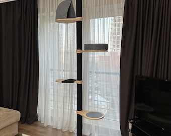 Modern Climber Cat Tree, Floor to Ceiling Cat Tree Tower, Wooden Cat Tree, Modern Cat Furniture, Cat Tower for Large Cats, Cat Scratcher