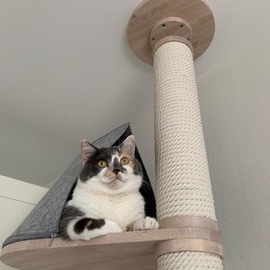 Floor to ceiling cat tree, Wood cat tree, Tall Cat tree, Cat scratching post, Cat shelves, Cat tower, Mounted Cat Pole, Cat Climbing Pole White Toning/White