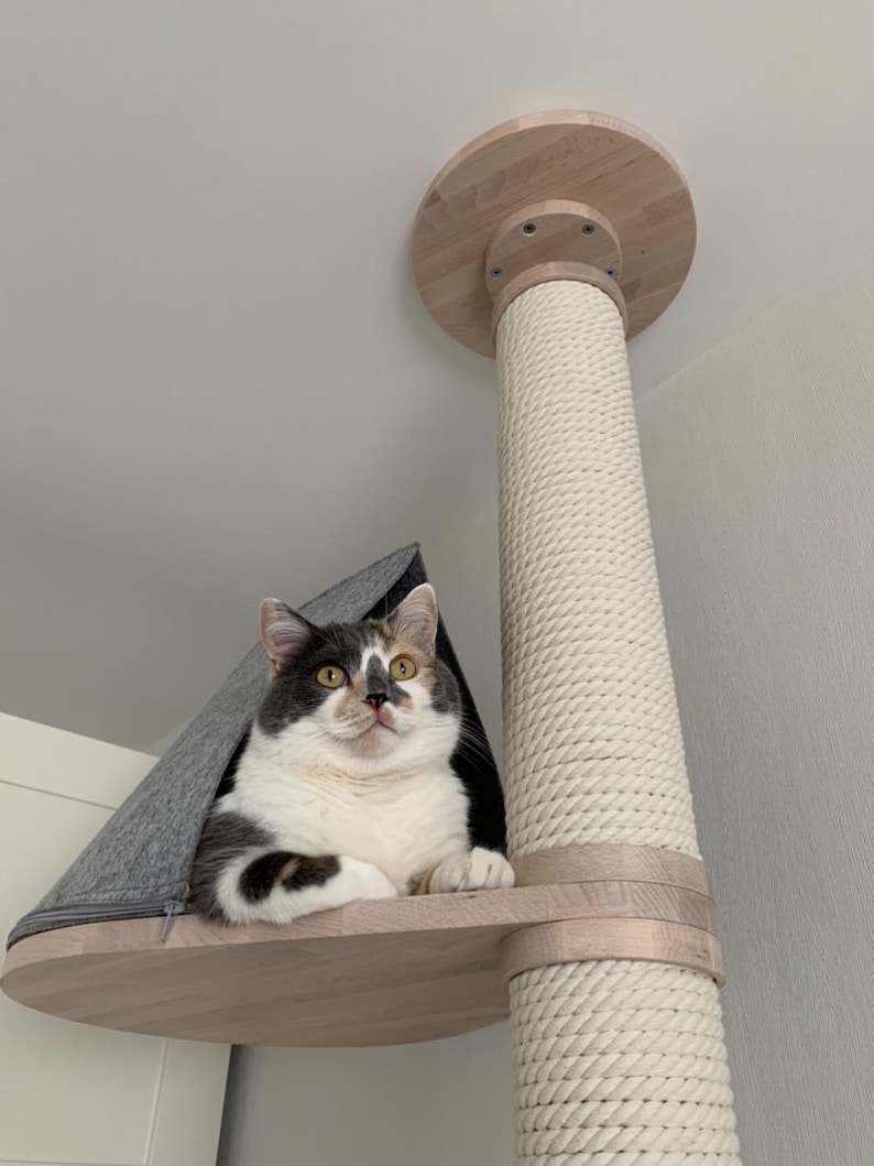 Floor to ceiling cat tree, Wood cat tree, Tall Cat tree, Cat scratching post, Cat shelves, Cat tower, Mounted Cat Pole, Cat Climbing Pole White Toning/White
