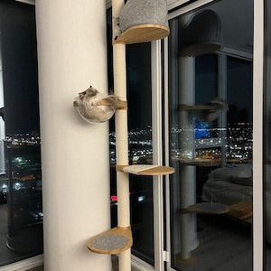 Floor to ceiling cat tree, Wood cat tree, Tall Cat tree, Cat scratching post, Cat shelves, Cat tower, Mounted Cat Pole, Cat Climbing Pole Natural/White