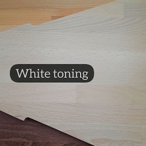 May include: Three wood samples showing different wood tones: natural, white toning, and dark toning.