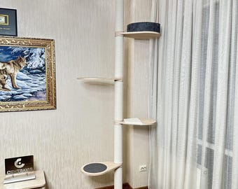 Tall Cat Tower for Large Cats, Floor to Ceiling Cat Tree Tower, Wooden Cat Tree, Modern Cat Furniture,  Cat scratch, Scratching post