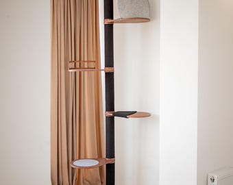 Floor to Ceiling Cat Tree, Adjustable Height Cat Tree, Cat Climbing Tower, Scratching Post, Modern Cat Tree, Wood Cat Tower, Cat Furniture