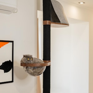 Floor to ceiling cat tree, Wood cat tree, Tall Cat tree, Cat scratching post, Cat shelves, Cat tower, Mounted Cat Pole, Cat Climbing Pole image 11