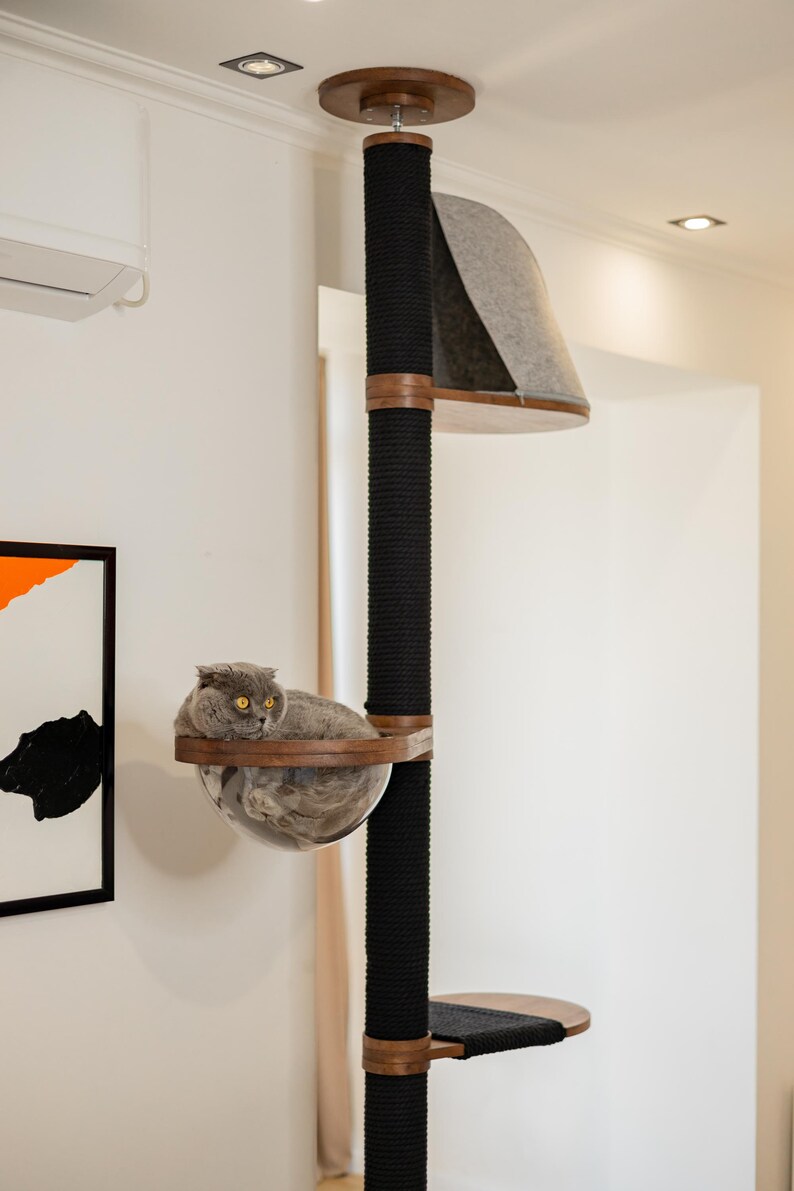 Floor to ceiling cat tree, Wood cat tree, Tall Cat tree, Cat scratching post, Cat shelves, Cat tower, Mounted Cat Pole, Cat Climbing Pole image 11