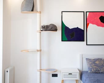 Floor to Ceiling Cat Tree, Adjustable Height Cat Tree, Cat Climbing Tower, Scratching Post, Modern Cat Tree, Wood Cat Tower, Cat Furniture