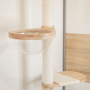 Cat adjustable tower Floor to ceiling cat tower Wood cat tree Cat climbing tree Cat tower Cat scratch Scratching post Cat playground White Toning/White