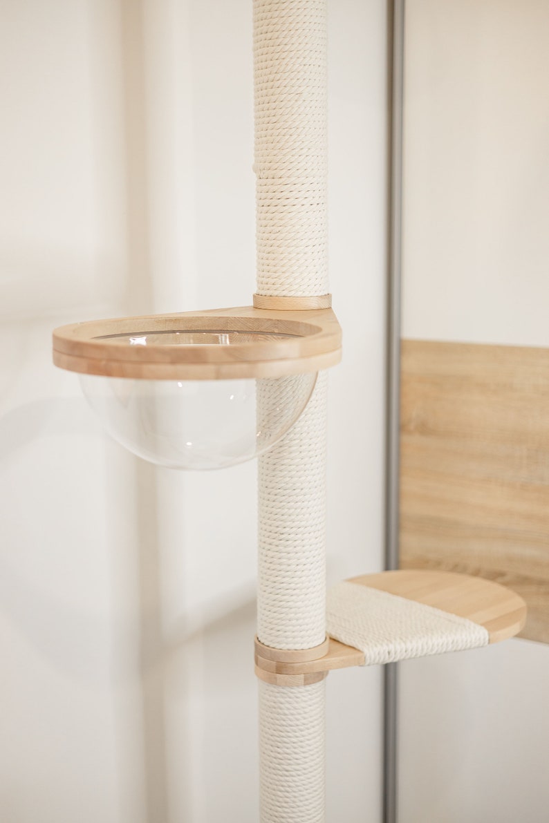 Cat adjustable tower Floor to ceiling cat tower Wood cat tree Cat climbing tree Cat tower Cat scratch Scratching post Cat playground White Toning/White