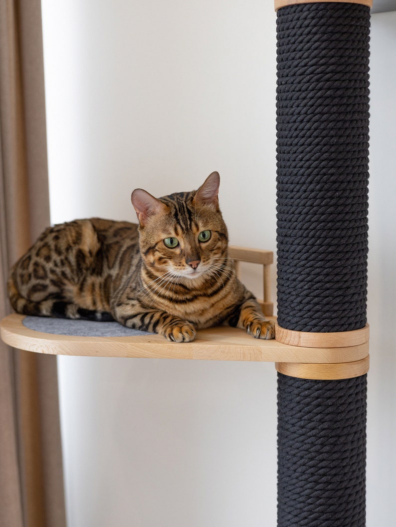 Cat adjustable tower Floor to ceiling cat tower Wood cat tree Cat climbing tree Cat tower Cat scratch Scratching post Cat playground Natural/Black