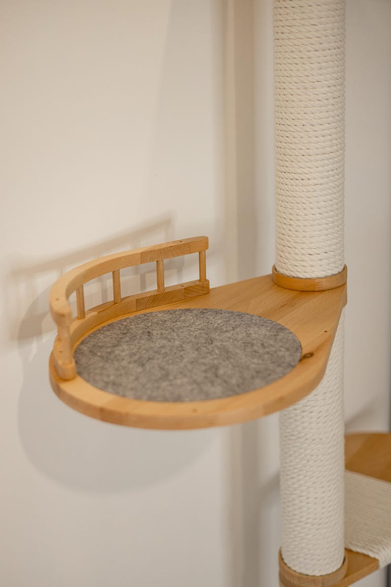 Cat adjustable tower Floor to ceiling cat tower Wood cat tree Cat climbing tree Cat tower Cat scratch Scratching post Cat playground image 10