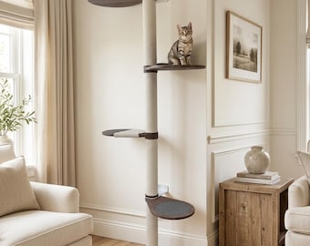 Large Cat Tree Natural Beech Wood | Extra-Large Platforms, Modern Cat Tower Furniture