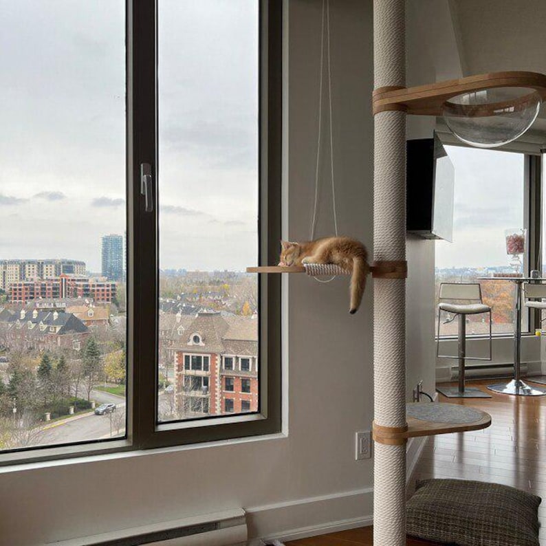 Floor to ceiling cat tree, Wood cat tree, Tall Cat tree, Cat scratching post, Cat shelves, Cat tower, Mounted Cat Pole, Cat Climbing Pole image 14