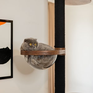 Floor to ceiling cat tree, Wood cat tree, Tall Cat tree, Cat scratching post, Cat shelves, Cat tower, Mounted Cat Pole, Cat Climbing Pole Dark Toning/Black
