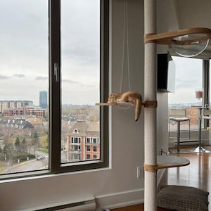 Cat adjustable tower Floor to ceiling cat tower Wood cat tree Cat climbing tree Cat tower Cat scratch Scratching post Cat playground image 6