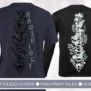 Rad Tech Spine Floral Skeleton Digital Download PNG Print File Sublimation Layer Cut File
